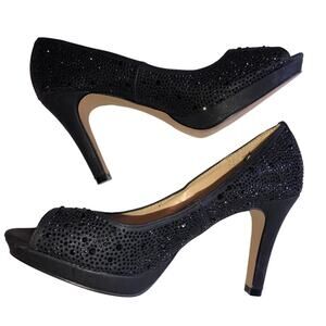 Adrienne Vittadini Gervin Sparkle Peep Toe Size 8 Pump Black Prom Whimsigoth